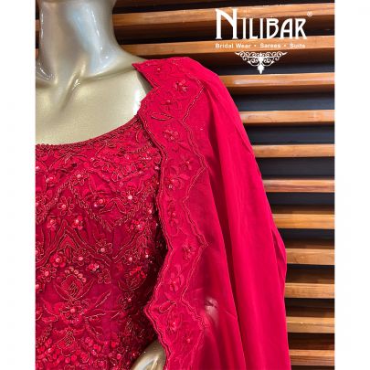 Strawberry Red Silk Organza Bridal Lehenga