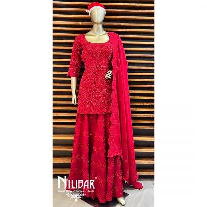 Strawberry Red Silk Organza Bridal Lehenga
