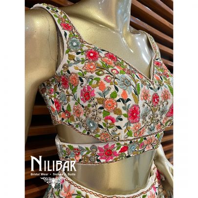White Silk Casual Lehenga With Contrast Pink Dupatta