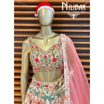 White Silk Casual Lehenga With Contrast Pink Dupatta