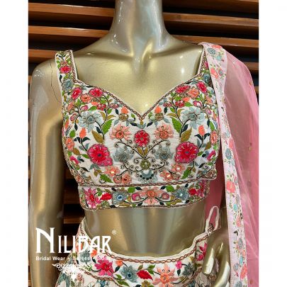 White Silk Casual Lehenga With Contrast Pink Dupatta