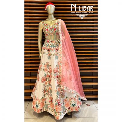 White Silk Casual Lehenga With Contrast Pink Dupatta