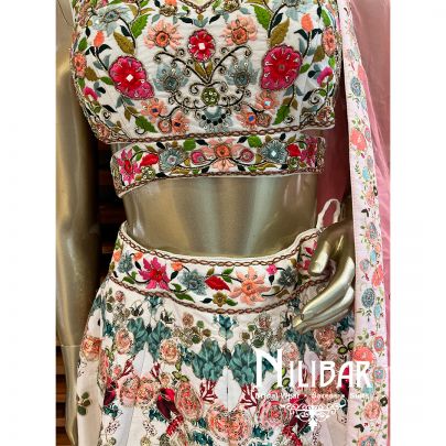 White Silk Casual Lehenga With Contrast Pink Dupatta