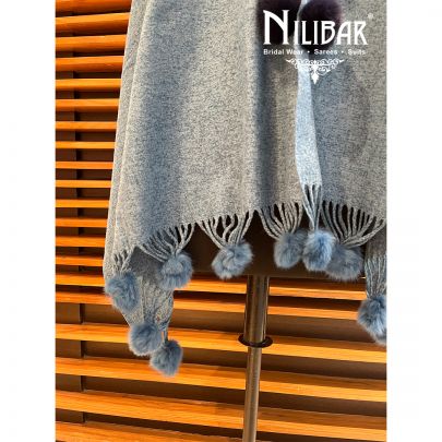 Sky Blue With Contrast Pigeon Blue Woolen Cape
