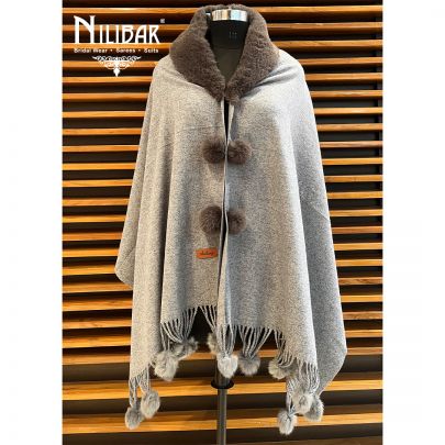 Fog Gray With Contrast Mouse Gray Woolen Cape