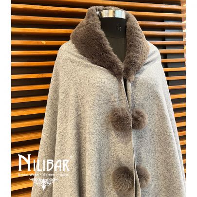 Fog Gray With Contrast Mouse Gray Woolen Cape