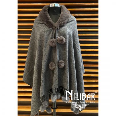 Charcoal Gray With Contrast Mouse Gray Woolen Cape