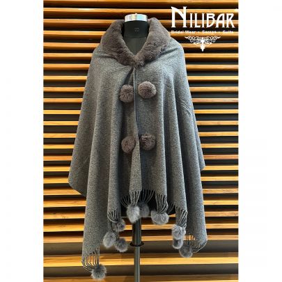 Charcoal Gray With Contrast Mouse Gray Woolen Cape