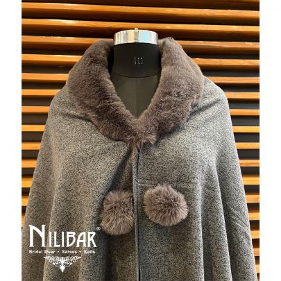 Charcoal Gray With Contrast Mouse Gray Woolen Cape