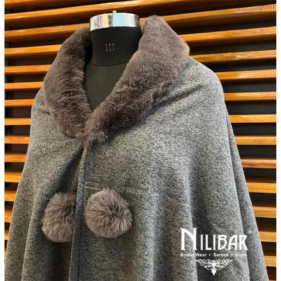Charcoal Gray With Contrast Mouse Gray Woolen Cape