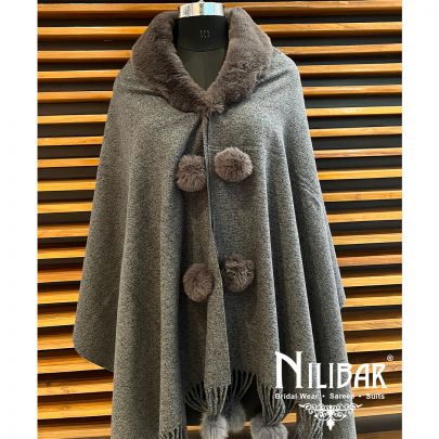 Charcoal Gray With Contrast Mouse Gray Woolen Cape