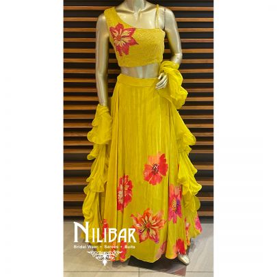 Apple Green Crepe Printed Lehenga