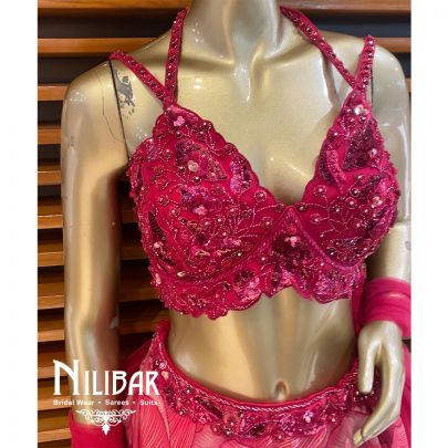 Hot Pink Net Tissue Organza Printed Lehenga
