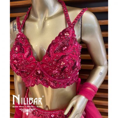Hot Pink Net Tissue Organza Printed Lehenga