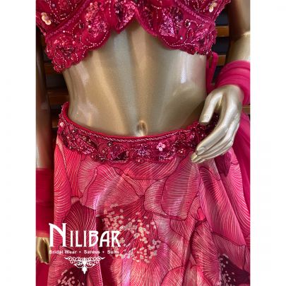 Hot Pink Net Tissue Organza Printed Lehenga