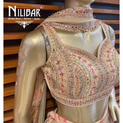 Creme Silk Crepe Printed Lehenga