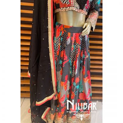 Black Crepe Printed Lehenga