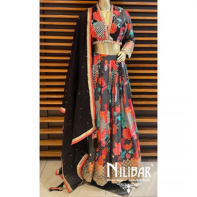 Black Crepe Printed Lehenga