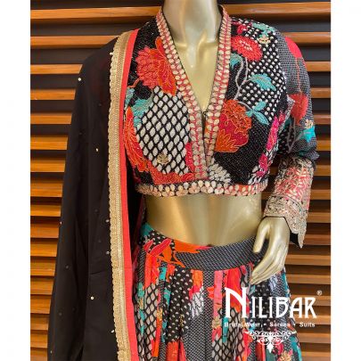 Black Crepe Printed Lehenga