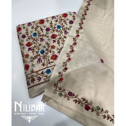Cream Pashmina Unstitched Suit