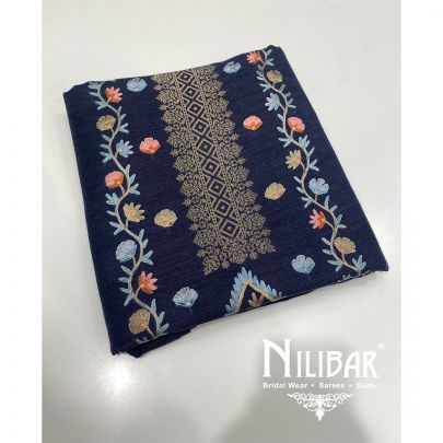 Blue Pashmina Unstitched Suit