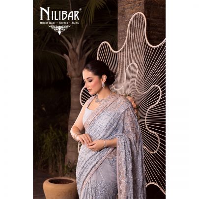 Light Blue Chinon Saree