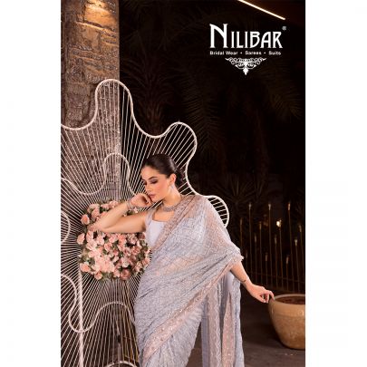 Light Blue Chinon Saree
