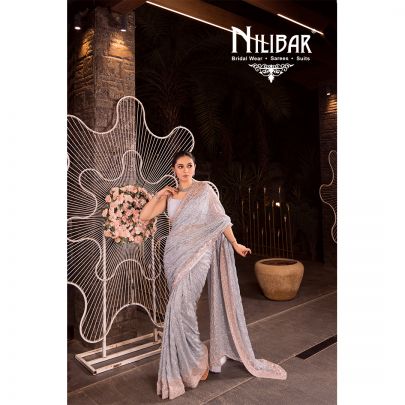 Light Blue Chinon Saree