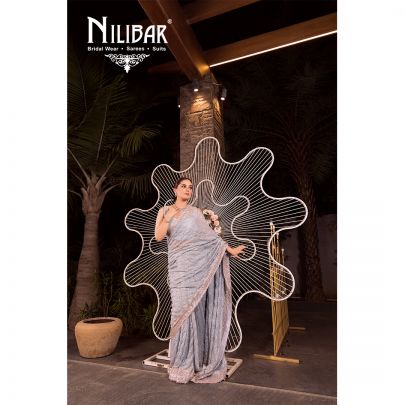 Light Blue Chinon Saree