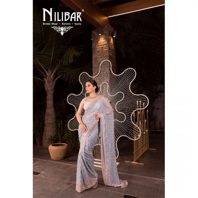 Light Blue Chinon Saree