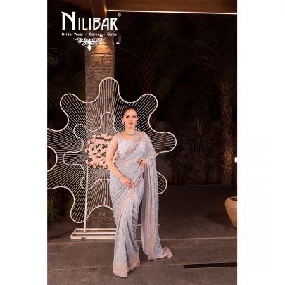 Light Blue Chinon Saree