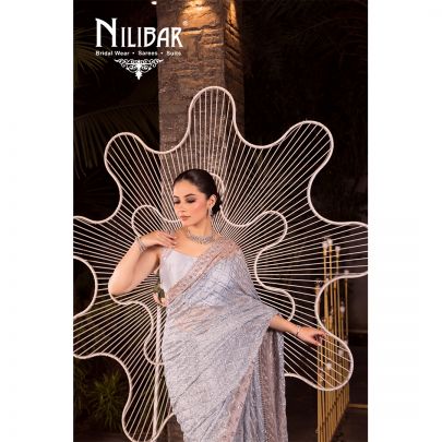 Light Blue Chinon Saree