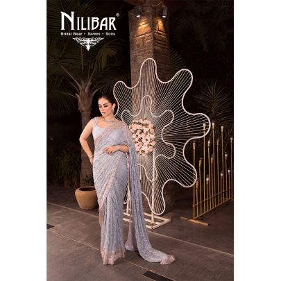 Light Blue Chinon Saree