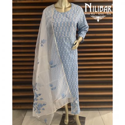Pastel Blue Cotton Stitched Suit