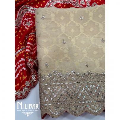 Beige Silk Unstitched Suit