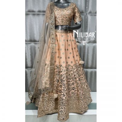 Peach Silk Embroidered lehenga