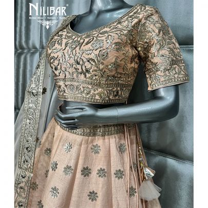 Peach Silk Embroidered lehenga