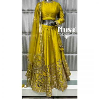 Mehendi Silk Embroidered lehenga