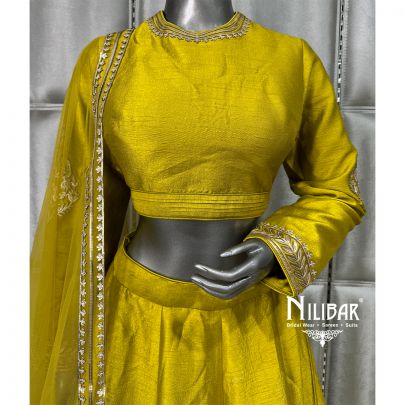 Mehendi Silk Embroidered lehenga