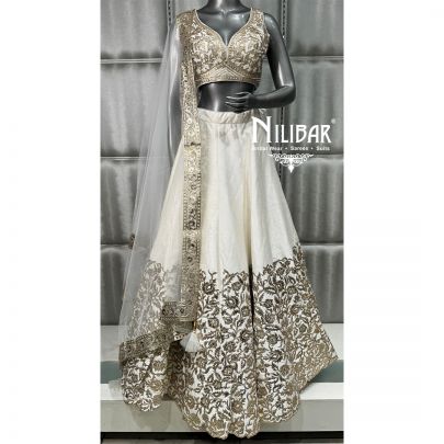 White Silk Embroidered lehenga