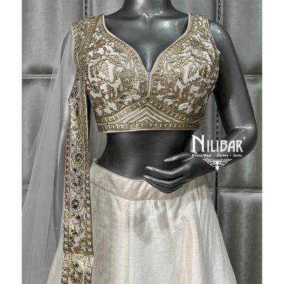 White Silk Embroidered lehenga