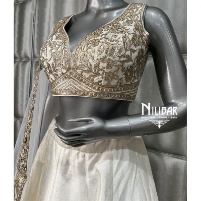 White Silk Embroidered lehenga