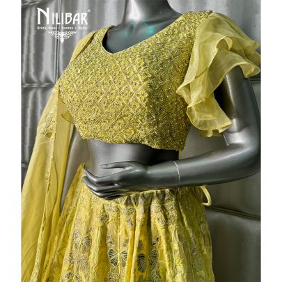 Lemon Organza Lehenga