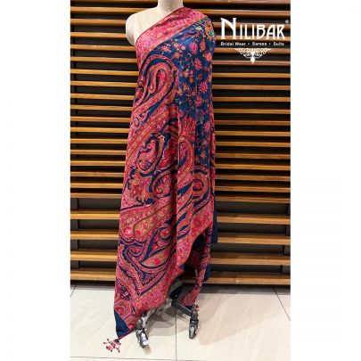 Moon Blue & Mehroon Pure Silk Dupatta