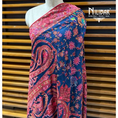 Moon Blue & Mehroon Pure Silk Dupatta