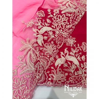 Hot Pink Organza Thread Embroidered Unstitched Suit
