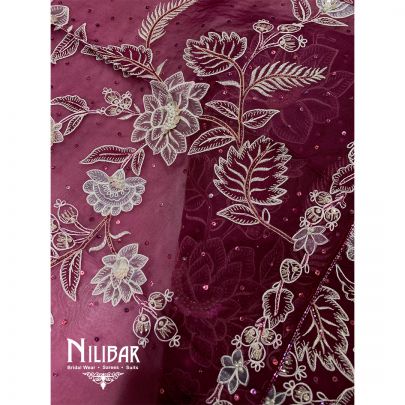 Wine Organza Embroidered Unstitched Suit
