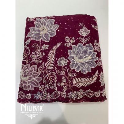 Wine Organza Embroidered Unstitched Suit