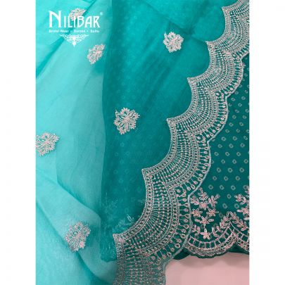 Blue Organza Embroidered Unstitched Suit
