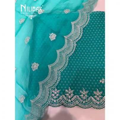 Blue Organza Embroidered Unstitched Suit